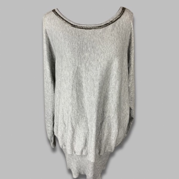 Lane Bryant Sweater Beaded Neckline Peek-Shoulder Ribbed Hem Knit Grey 22/24 NWT - Picture 1 of 7